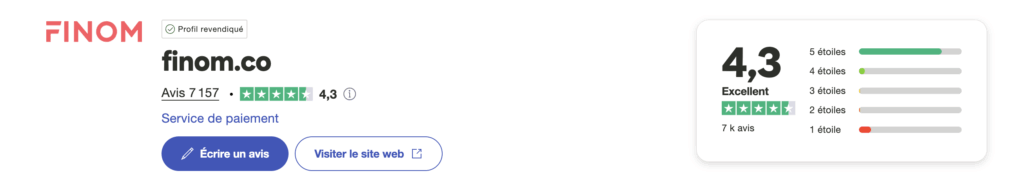 Les avis des clients sur Finom (TrustPilot)