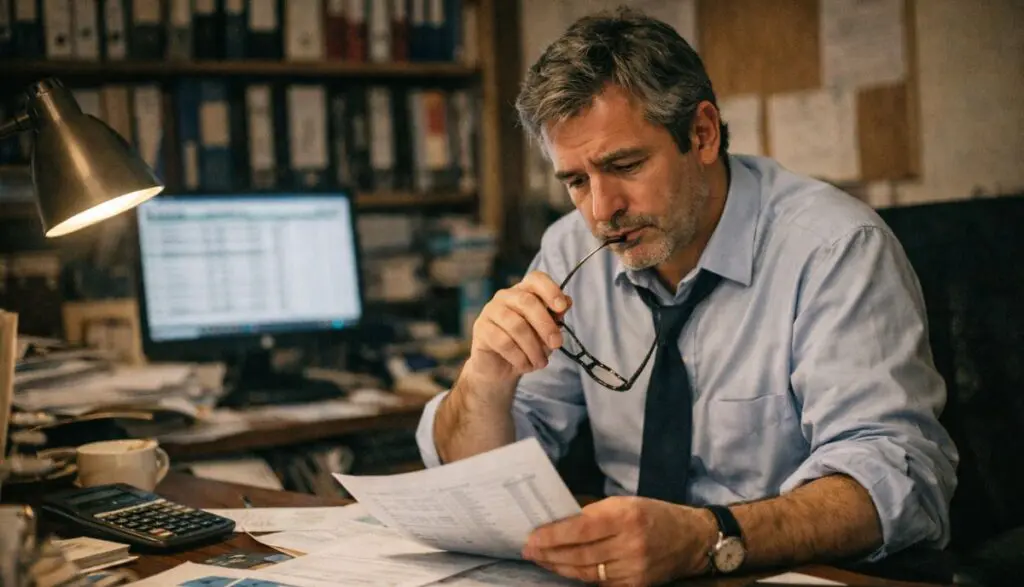 Homme au bureau avec des documents.