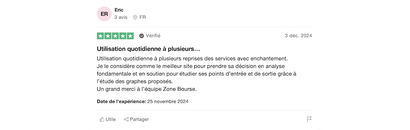L'avis positif d'un client appréciant Zone Bourse