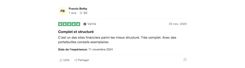 Un autre exemple d'avis positif Zone Bourse