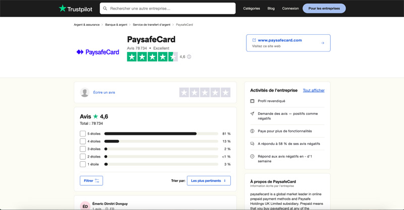 Les avis des clients Payesafe card
