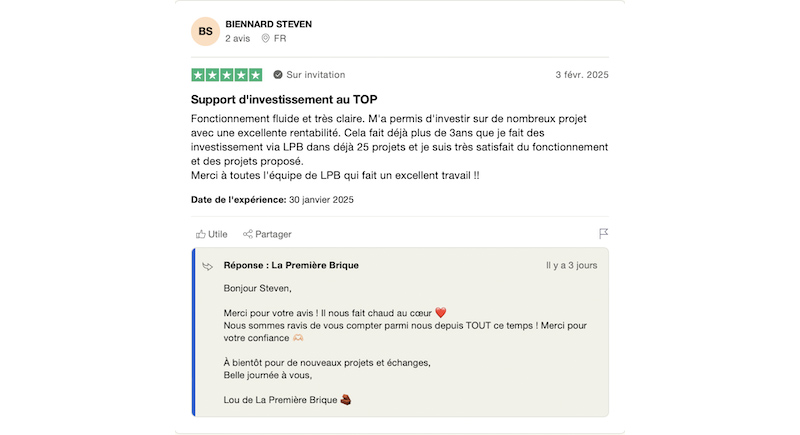 usager satisfait sur La Première Brique