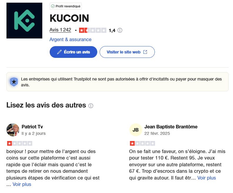 L'avis des clients de Kucoin