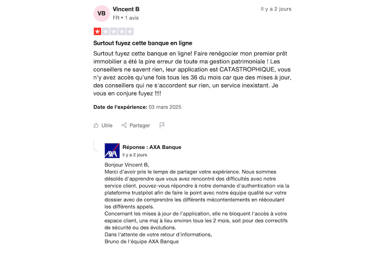 avis négatifs sur axa banque