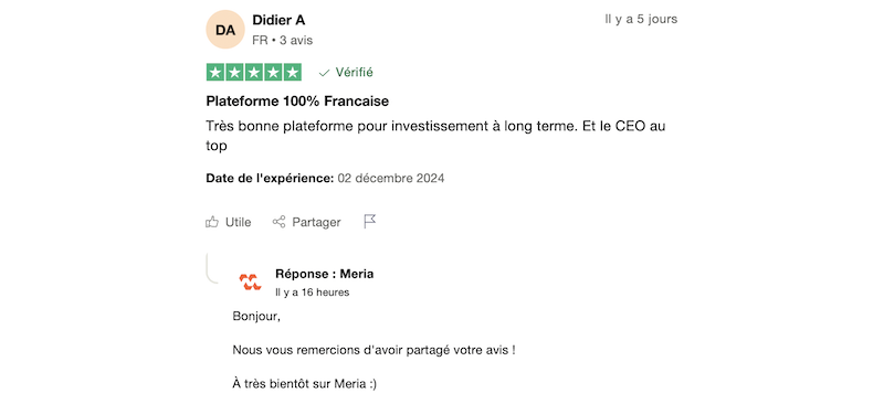 avis positif sur Meria