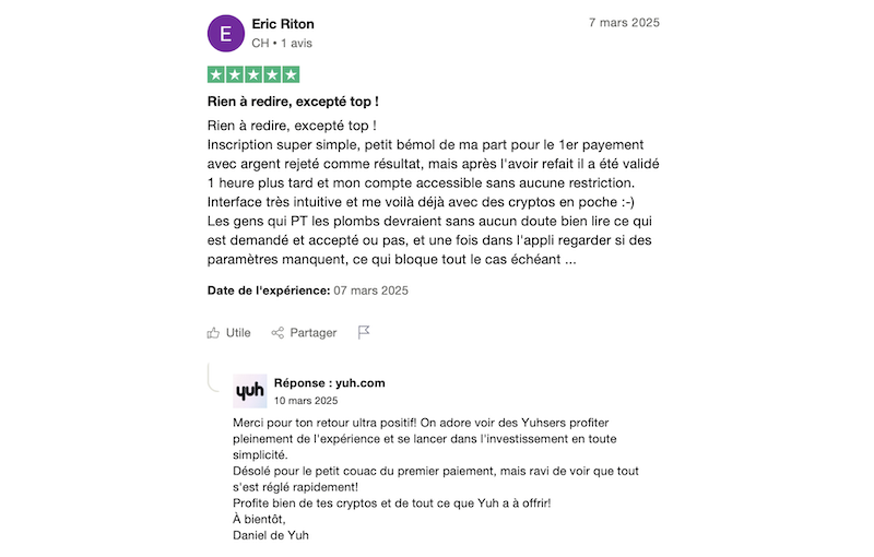 exemple d'avis positif Yuh