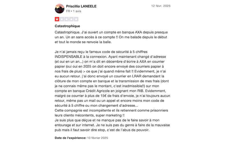 client déçu axa banque