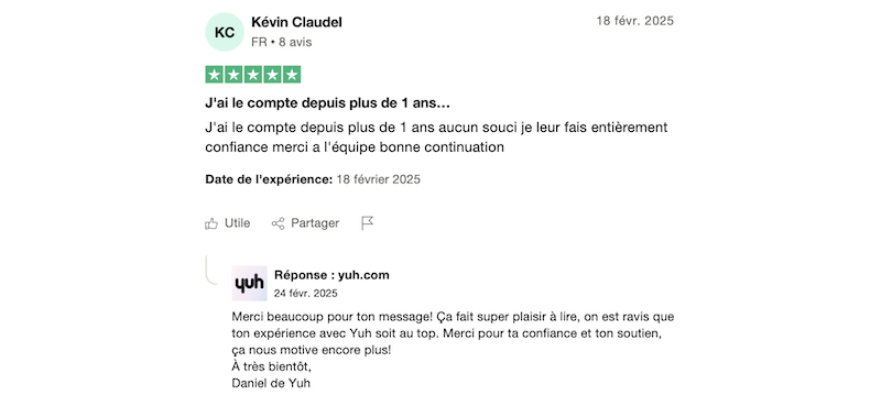 commentaire positif Yuh