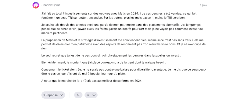 témoignage d'investisseur chez matis