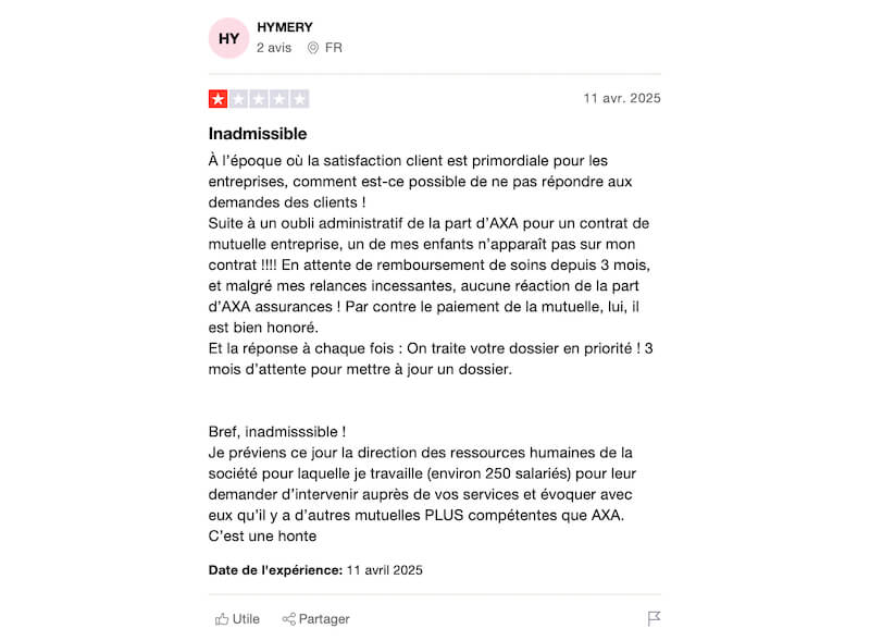 autre client avis négatif axa mutuelle