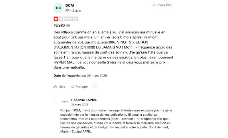 autre client mécontent april mutuelle avis
