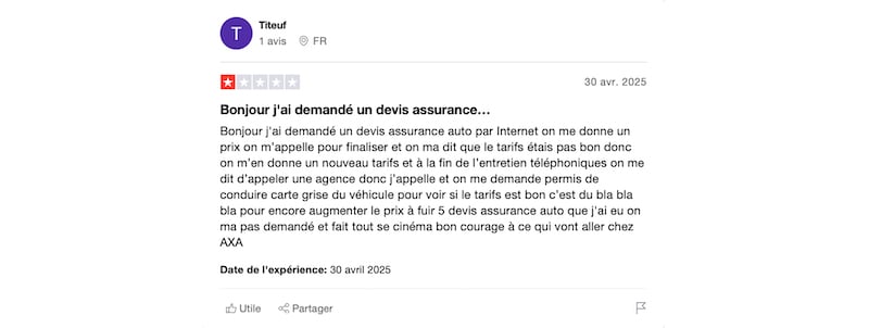 un avis négatif sur axa assurance auto