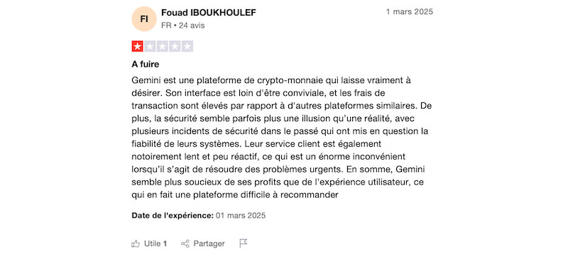 Autre avis négatif sur gemini