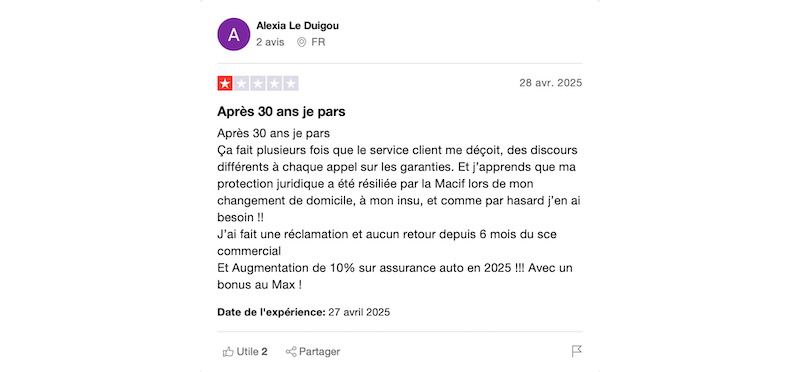 avis négatif macif assurance auto
