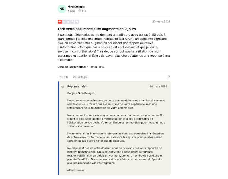 avis négatif maif assurance auto