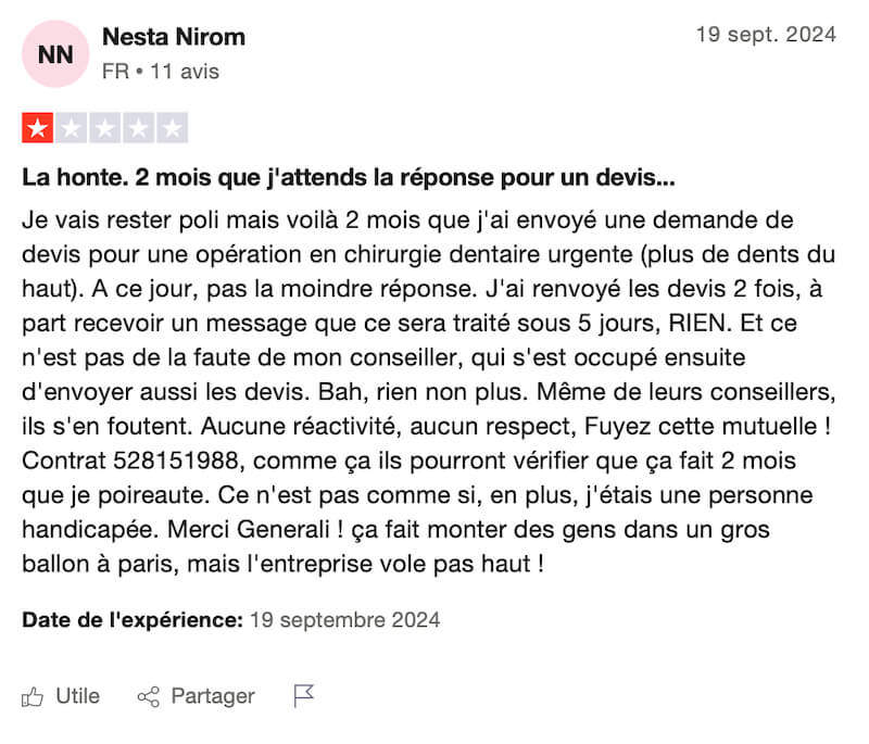 avis négatif mutuelle generali