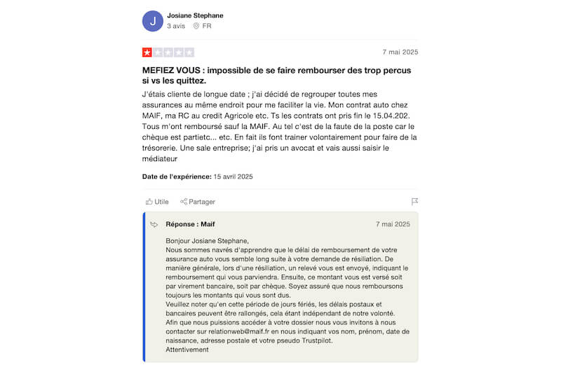 cliente insatisfaite maif assurance auto