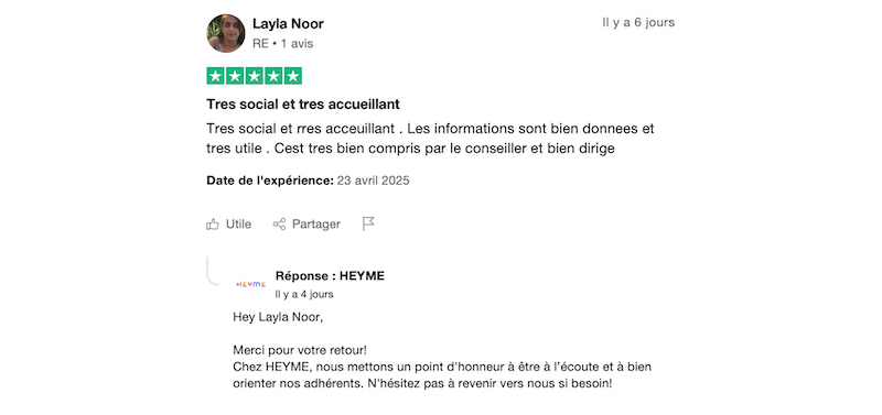 client satisfait avec heyme