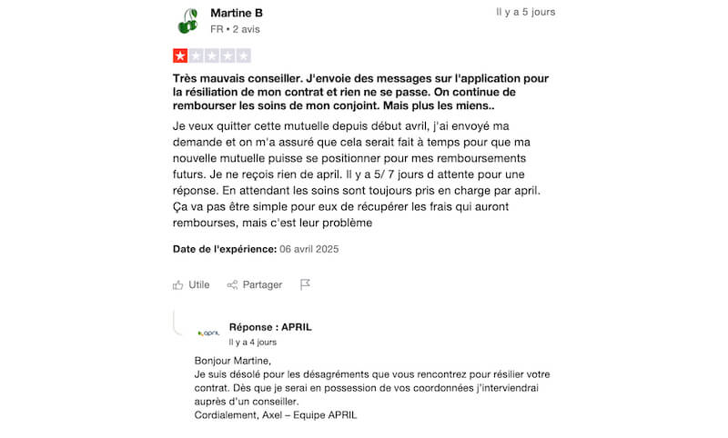 problème de résiliation avec april