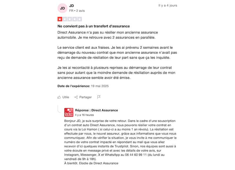 avis négatifs Direct Assurance