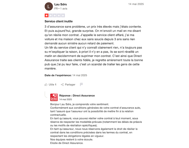 cliente mécontente Direct Assurance