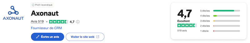 note d'Axonaut sur Trustpilot