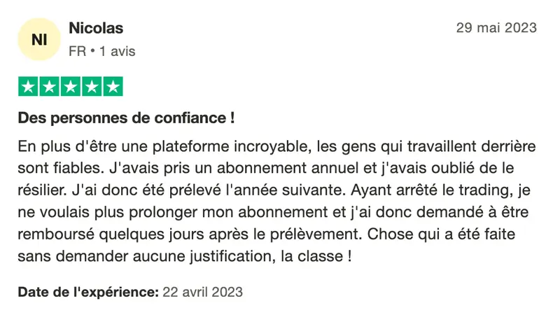 client satisfait tradingview