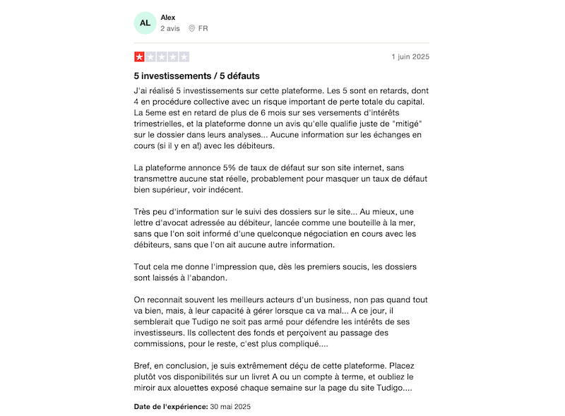 cliente insatisfaite tudigo