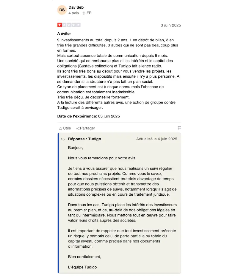 exemple d'avis négatif tudigo