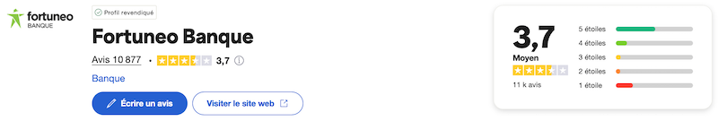 la note de fortuneo sur trustpilot
