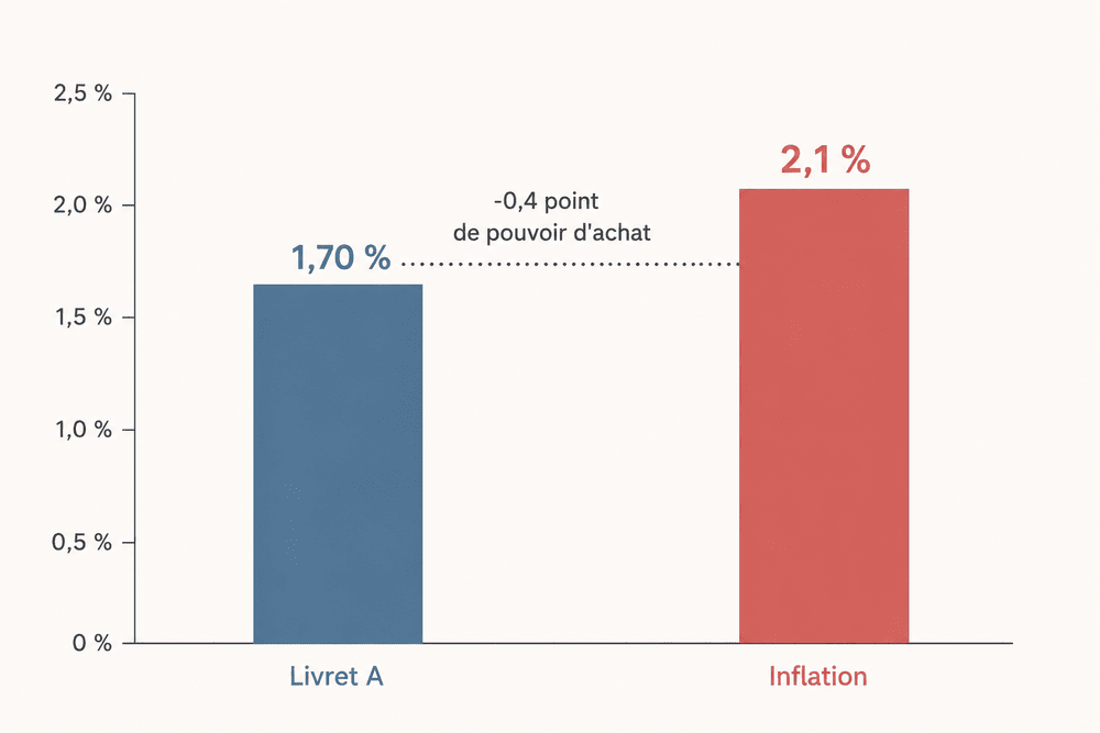 Taux du Livret A à 1,70 % comparé à l'inflation de 2,1 % en 2026