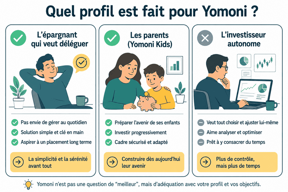 Profils d'investisseurs pour lesquels Yomoni est adapté ou non